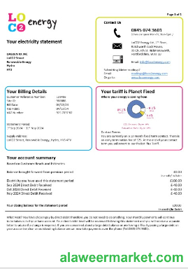 United Kingdom LoCO2 Energy business utility bill template in Word and PDF formats